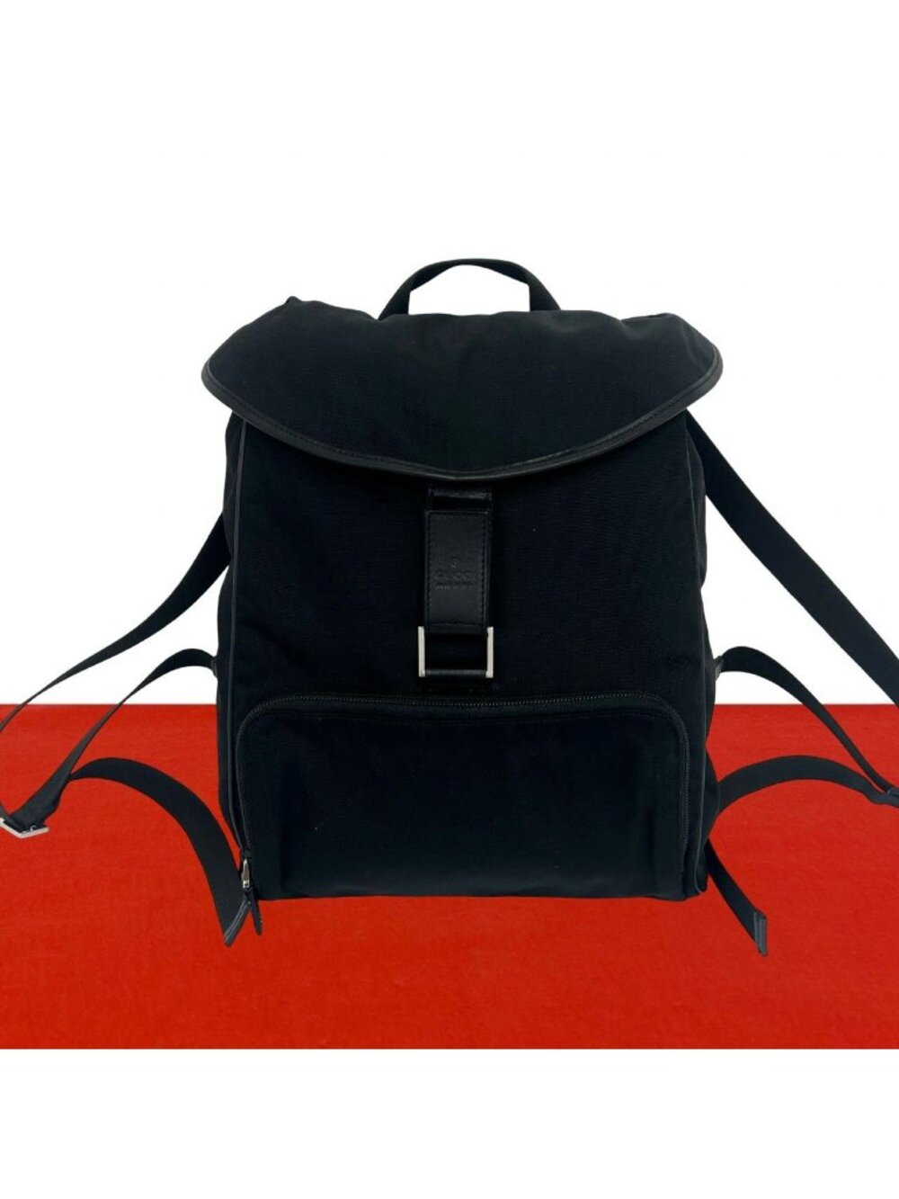 Gucci Logo Stamp Nylon Leather Backpack Black